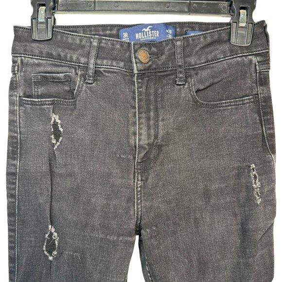 Hollister Black Distressed Skinny High Waisted Jeans Pants Goth Punk Emo Size 3R - Picture 2 of 6